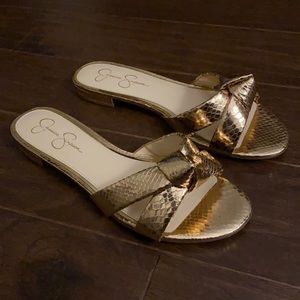 Jessica Simpson Metallic Snake Print Slides